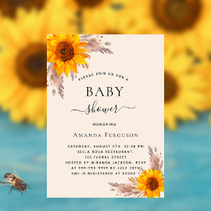 Baby shower pampas zonnebloem uitnodiging briefkaart
