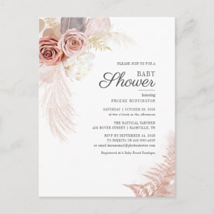 Baby Shower Pampasgras Boho Terracotta Bloemen Uitnodiging Briefkaart