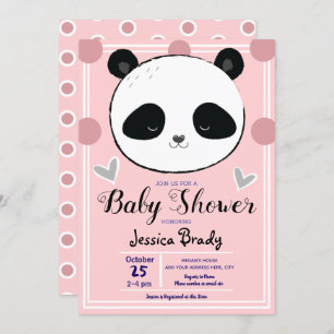 Baby shower Panda Face en Pink Polka Dots Kaart