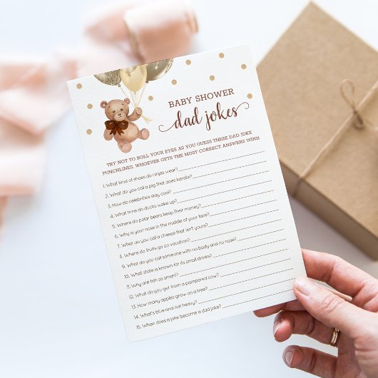 Baby shower Papa Blagues Jeu Teddy Bear Carte Brow