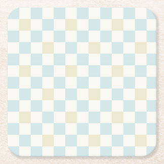Baby Shower Paper Coaster for a Boy | Blue Check Vierkante Kartonnen Onderzetter
