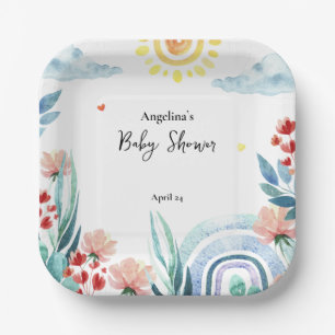 Baby shower papier Bord met waterverf plant.