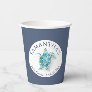 Baby shower papier kopjes jongen blauw Zee schildp Papieren Bekers