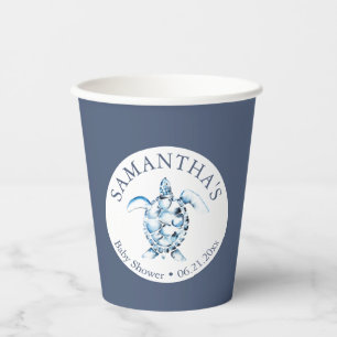 Baby shower papier kopjes jongen blauw Zee schildp Papieren Bekers