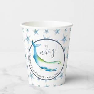 Baby shower papieren bekers Waterverf walvis