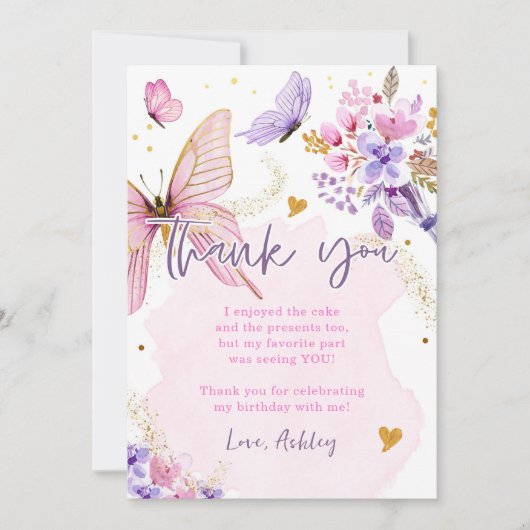 Baby shower papillon Carte de remerciements floral (Devant)
