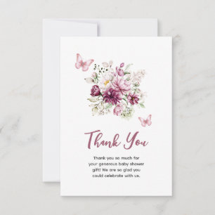 Baby shower papillon Carte de remerciements floral