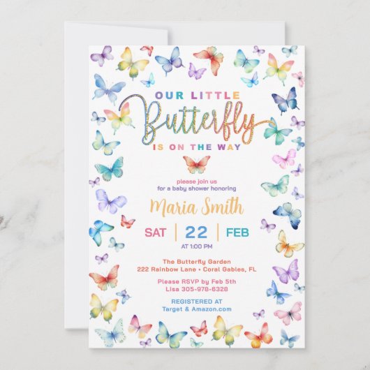 Baby shower papillon coloré Invitation (Devant)