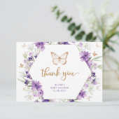 Baby shower papillon en or violet carte de remerci (Debout devant)
