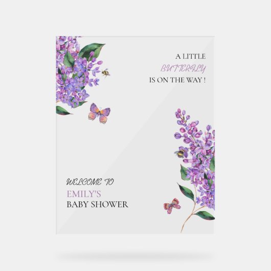 Baby shower papillon fleuri pourpre (Recto)