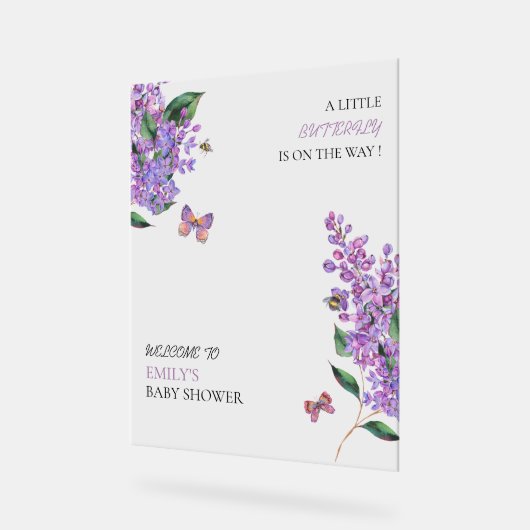 Baby shower papillon fleuri pourpre (Angle)