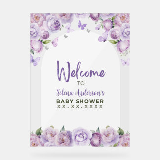 Baby shower papillon floral mauve Bienvenue