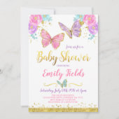 Baby shower papillon Invitation Baby shower fille (Devant)