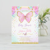 Baby shower papillon Invitation Baby shower fille (Debout devant)