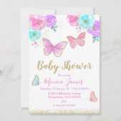 Baby shower papillon Invitation Baby shower fille (Devant)