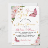 Baby shower papillon Invitation bébé fille (Devant)