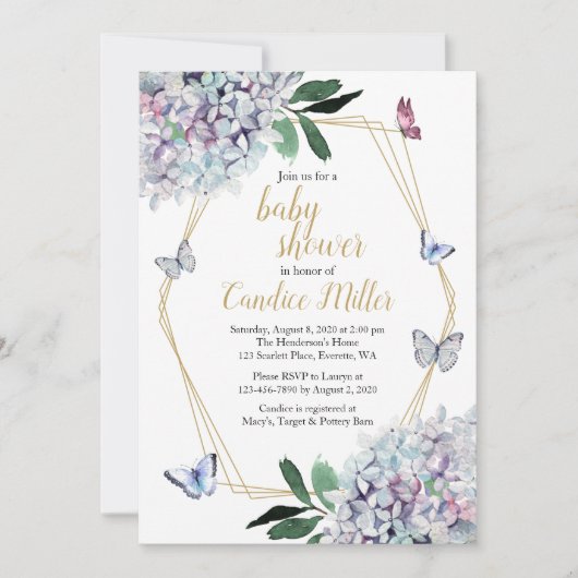 baby shower papillon invitation invitations violet (Devant)