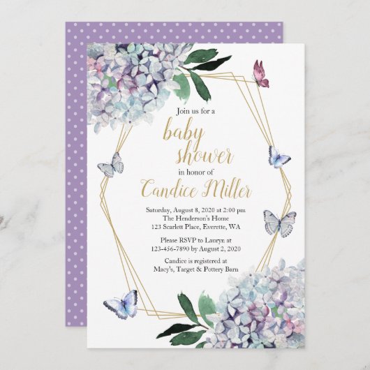 baby shower papillon invitation invitations violet (Devant / Derrière)