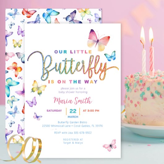 Baby shower papillon Invitation - Parties scintill