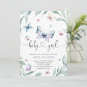 Baby shower papillon Invitation pour une fille (Debout devant)