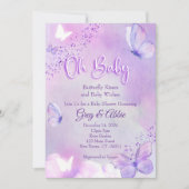Baby shower papillon Invitation violet (Devant)