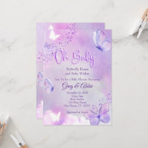 Baby shower papillon Invitation violet