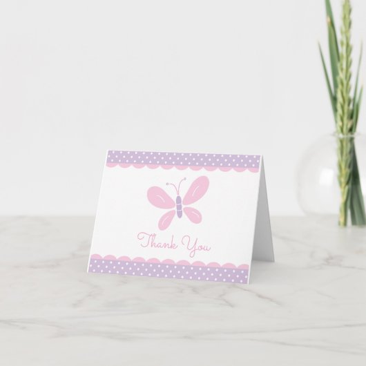 Baby shower papillon Merci rose violet (Devant)