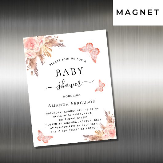 Baby shower papillon pampa aimant invitation
