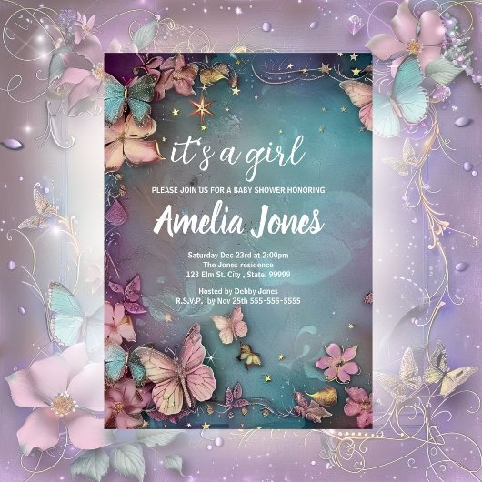 Baby shower papillon Purple Invitation