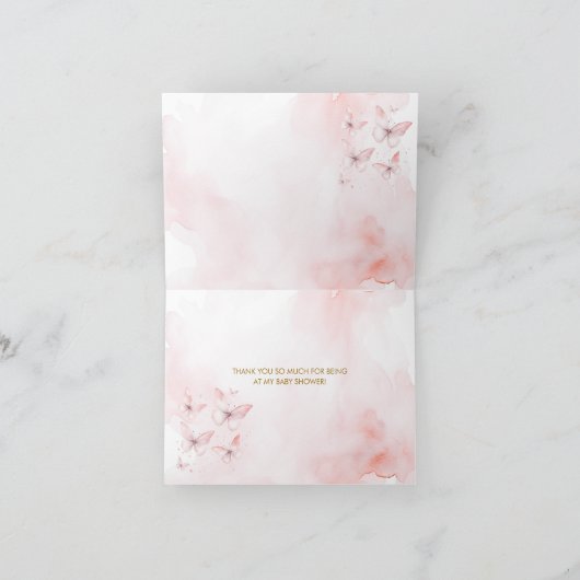 Baby shower papillon rose Carte de remerciements p (Intérieur)