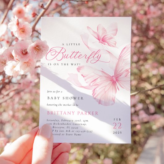 Baby shower papillon rose délicat Invitation