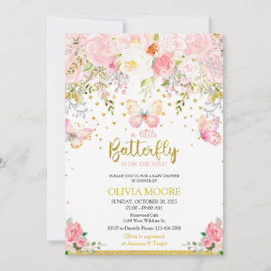 Baby shower papillon rose et or invitation