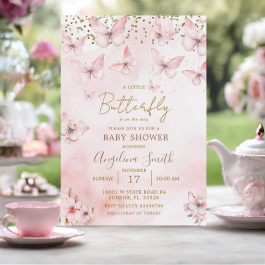 Baby shower papillon rose Invitation fille
