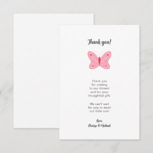 Baby shower papillon rose merci note