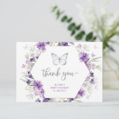Baby shower papillon violet argenté carte de remer (Debout devant)