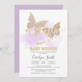 Baby shower papillon violet Invitation (Devant / Derrière)