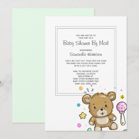 Baby shower Par Courrier Invitation (Devant / Derrière)
