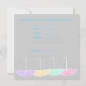Baby shower parapluie invitation bleue et grise (Dos)