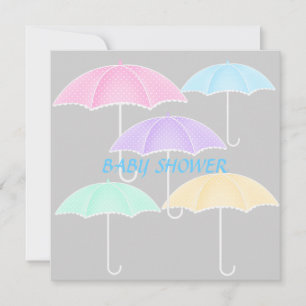 Baby shower parapluie invitation bleue et grise