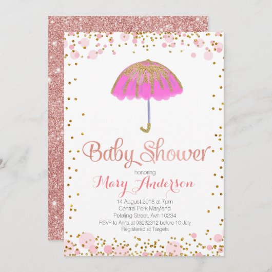 Baby shower parapluie Invitation Parties scintilla (Devant / Derrière)