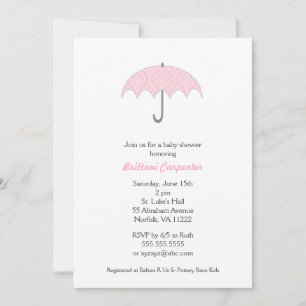 Baby shower-parapluie rose Damask Invitations