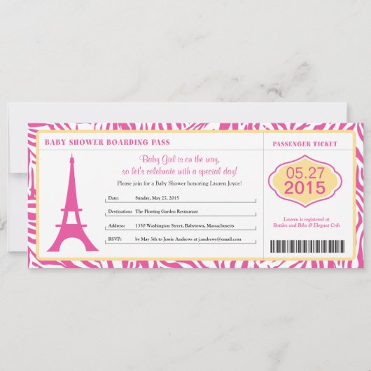 Baby shower Paris Boarding Pass Kaart (Voorkant)