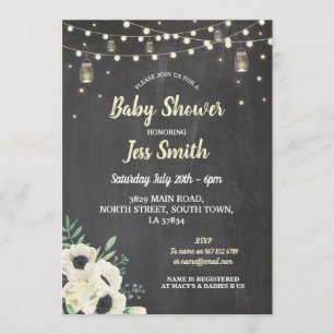 Baby shower Party Rustic Chalk Fireflies Uitnodige Kaart