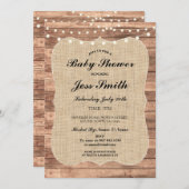 Baby shower Party Rustic Wood Burlap Invitation ba (Devant / Derrière)