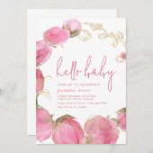 Baby shower Party Uitnodiging Sjabloon Roze Bloeme (Voorkant / Achterkant)