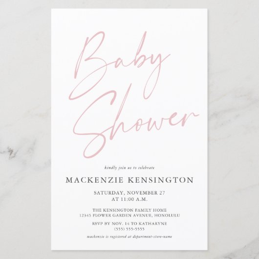 Baby shower Pastel Blush Pink Simple Script (Voorkant)