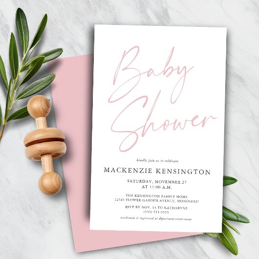 Baby shower Pastel Blush Pink Simple Script