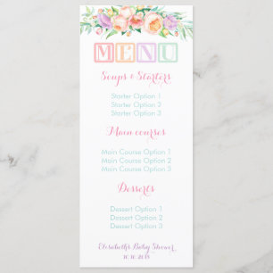 baby shower Pastel Sherbet Floral Menu Cards