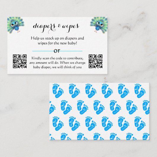 Baby shower Peacock Bleu Carte de nettoyage (Devant / Derrière)