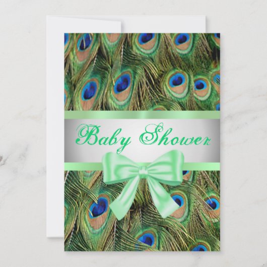 Baby shower Peacock Imprimer Bow vert Invitation (Devant)